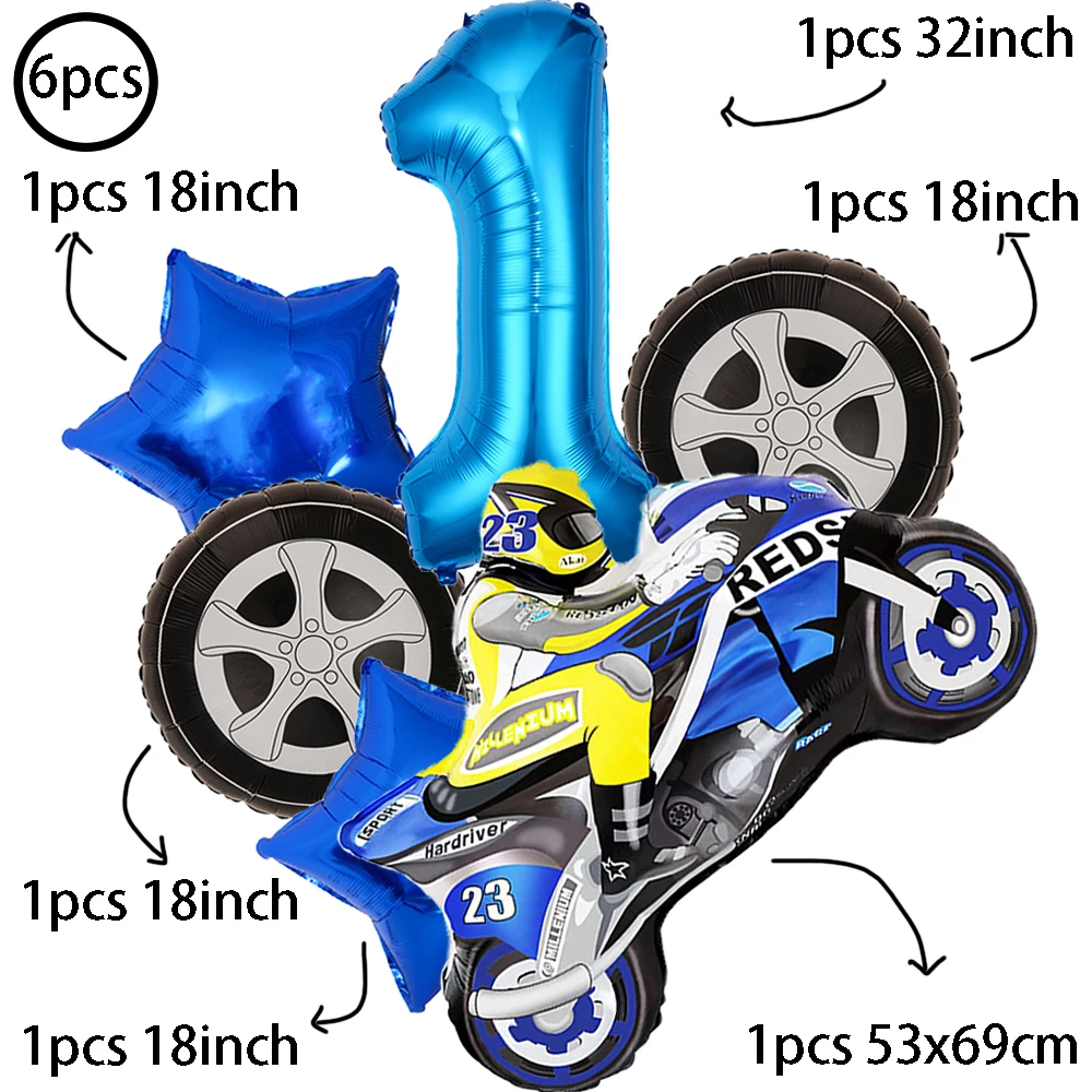 Large Motorcycle Foil Balloons Set Racing Car Balloon Boy Birthday Party Decoration Kids Toys Dirt Bike Motocross Party Supplies