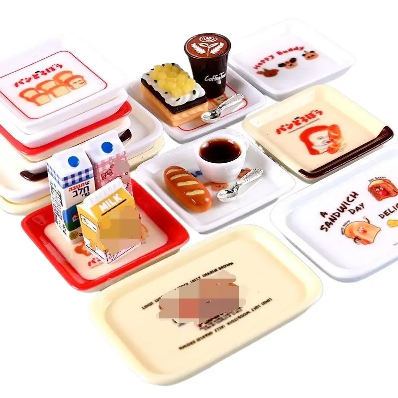 10Pcs 1:6 1:12 Dollhouse Cartoon Mini Tray Dishes Set Dollhouse Simulation Kitchen Decoration Toy Kid Pretend Play Toys