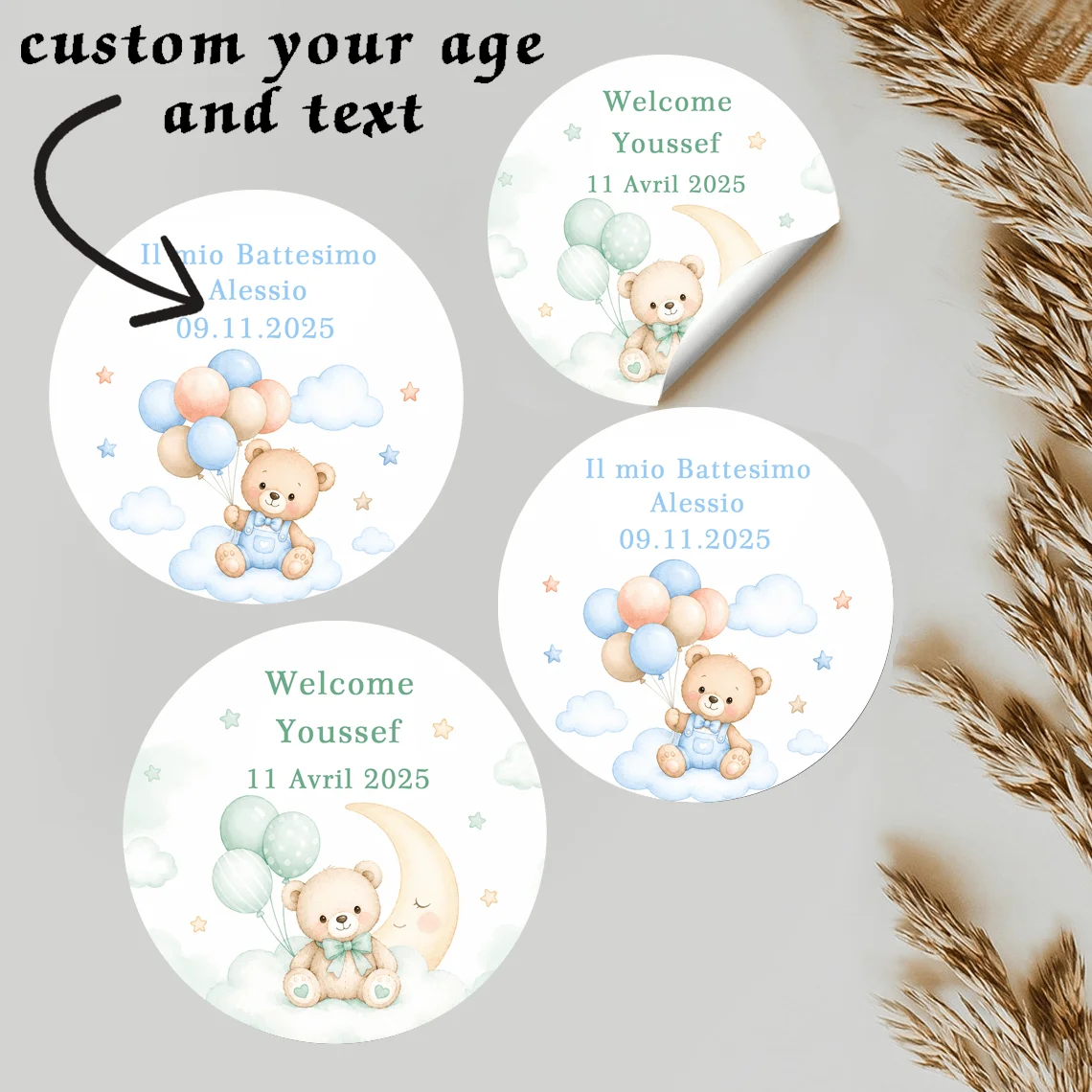 Customized Personalized Stickers for Baptisms, Weddings, Holiday Gifts, Birthdays / Wedding Stickers, Custom Sweet Birthday Stickers Suitable for Birthdays, Baptism Parties, Bridal Showers, Wedding and Birthday Seal Stickers, Exquisite Round Custom Design Suitable for Parties and Gift Boxes. Category: Universal Labels