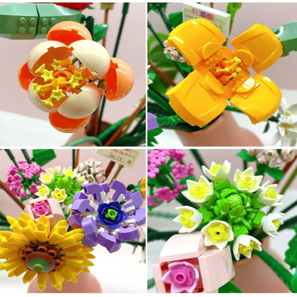 Kits creativos de Mini bloques de construcción de flores con caja, juegos de bloques de ramo relajantes, regalo, ramo DIY, modelo 3D, juguetes para niños