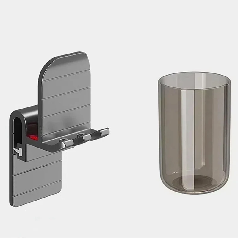 Toothbrush Rack Punch-Free Bathroom Wall-Mounted Mouthwash Cup Holder Electric Toothbrush Rack