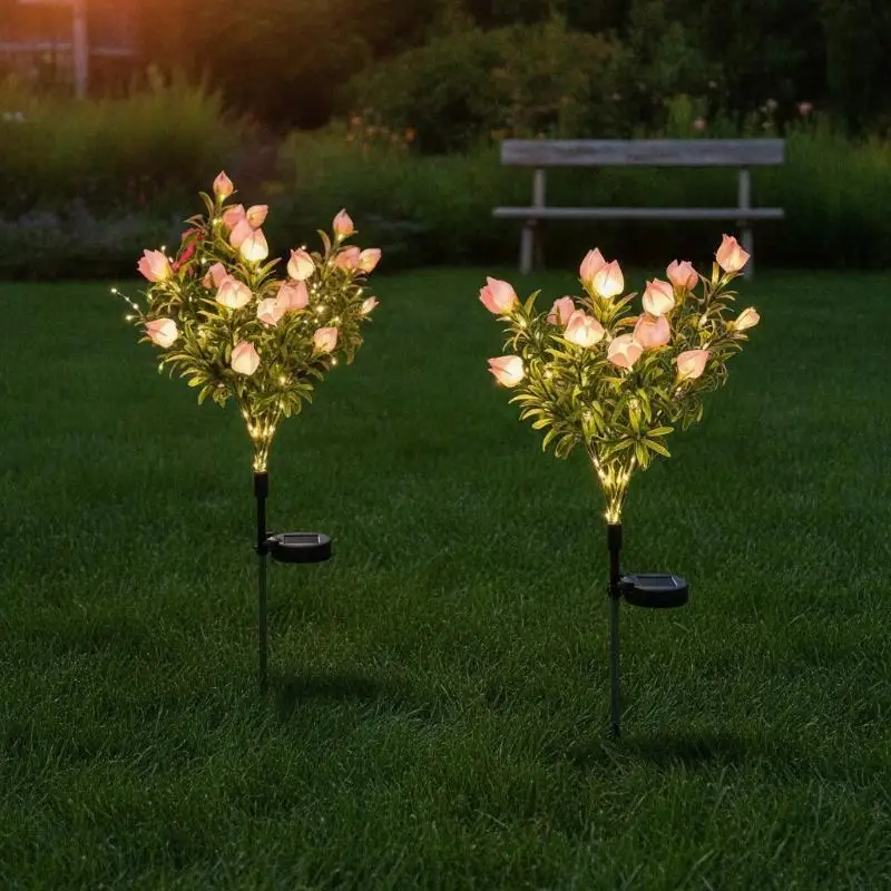 1Pcs Solar Powered Pink Flower Garden Stake Lights With High Brightness LED Beads Perfect For Patio Yard Lawn Outdoor Decoratio