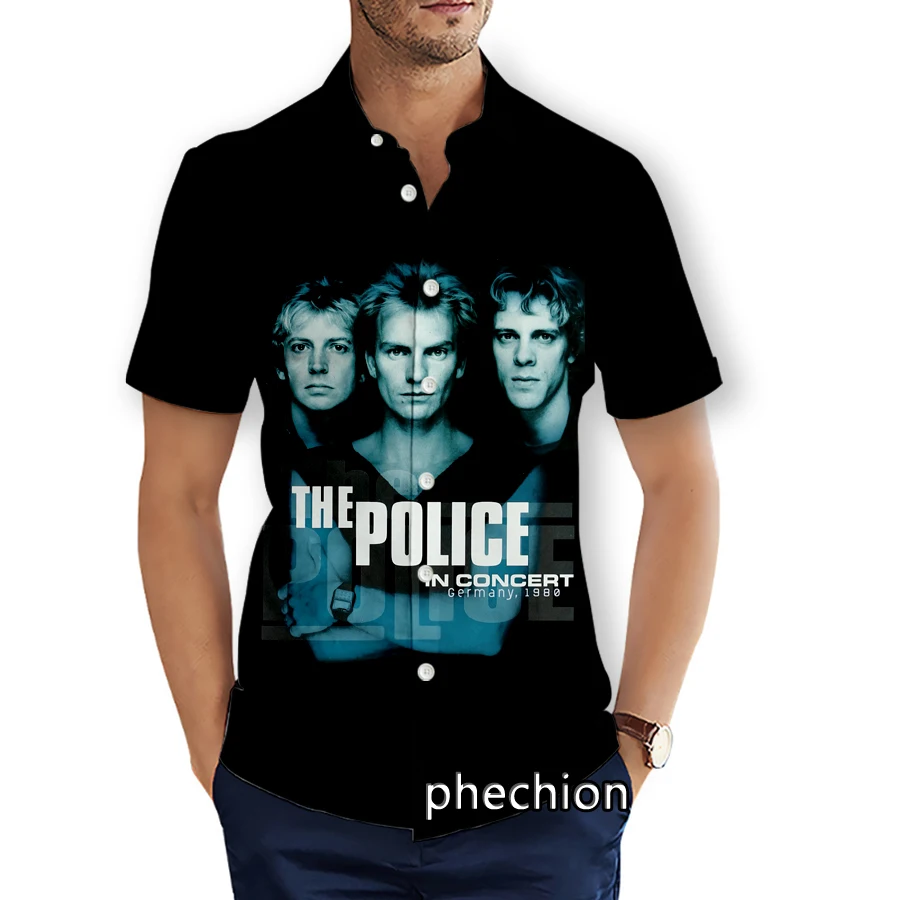 phechion Mens Short Sleeve Beach Shirts The Police Rock 3D Print Casual Shirts Fashion Streetwear Men Tops X283