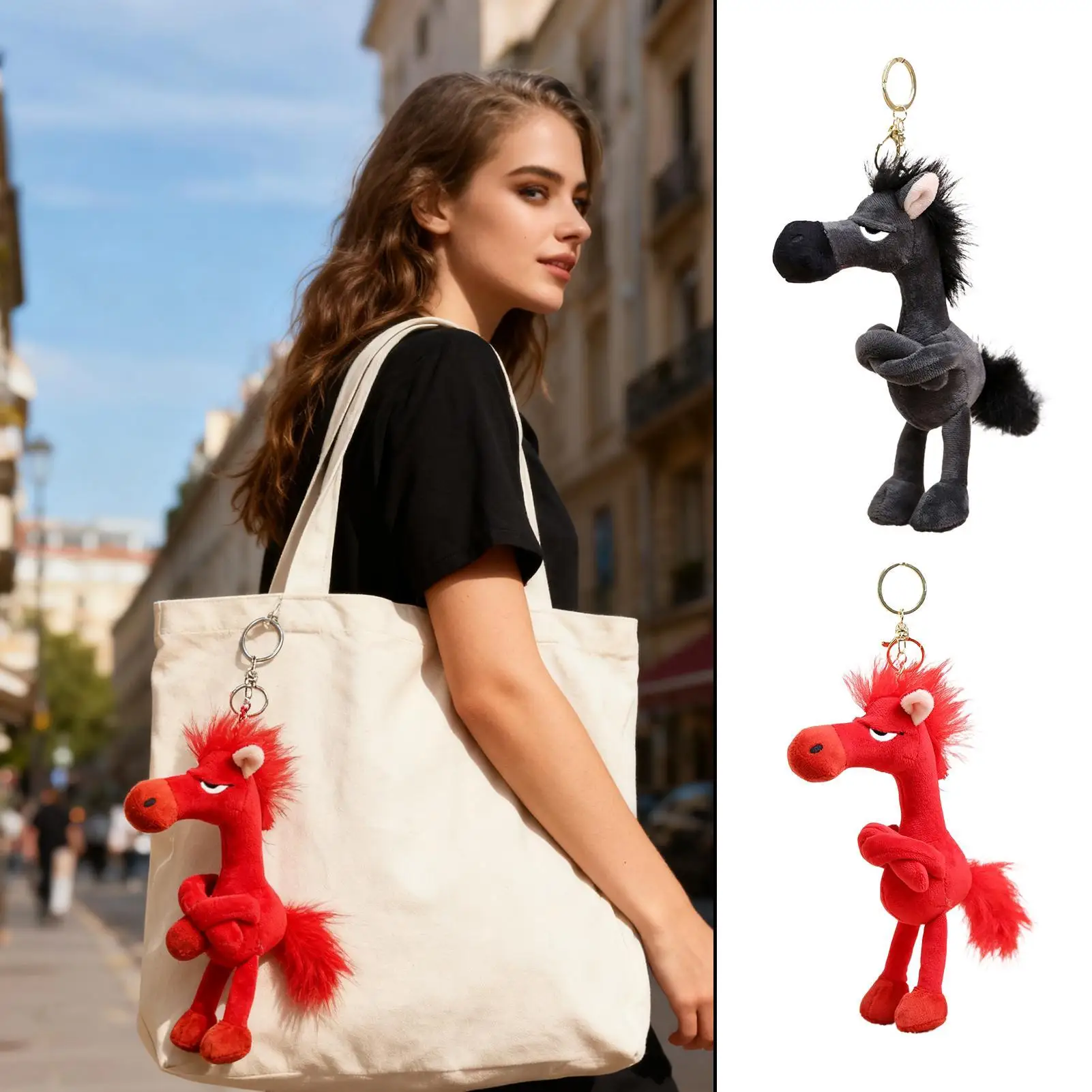 Porte-monnaie cheval en peluche douce, breloque de dessin animé, souvenir individuel léger, année 2026 du cheval, porte-clés pour la famille et les amis