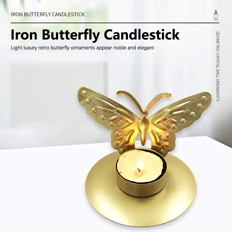 

Iron Art Gold Butterfly Candle Holder Metal Candlestick Romantic Candle Cup Desktop Ornaments Crafts Home Heat Resistant Decor