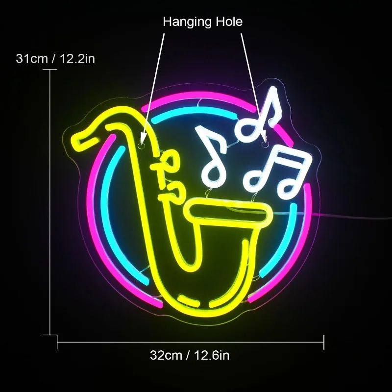 Saxophone Neon Sign LED for Wall Decoration Jazz Music Luminous Sign  Music Live Studio Classroom Party Decoration ChristmasGift