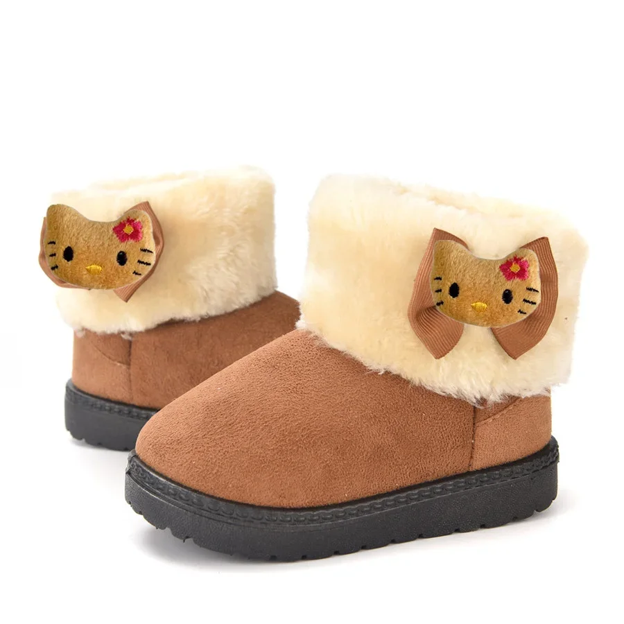 Sanurgente-Bottes épaisses en coton pour bébé fille, chaussures chaudes en velours, chaussures décontractées pour enfants dans la neige, Hello Kitty Kuromi, hiver