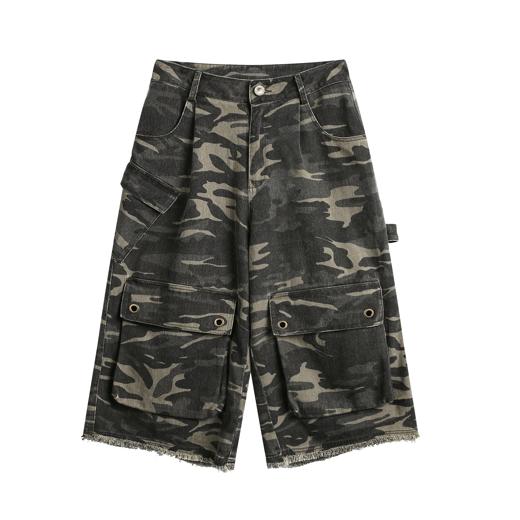 Calf-Length Pants Retro Wash Camouflage Cropped Pants Men\'s Summer Loose Multi-pocket Cargo Shorts