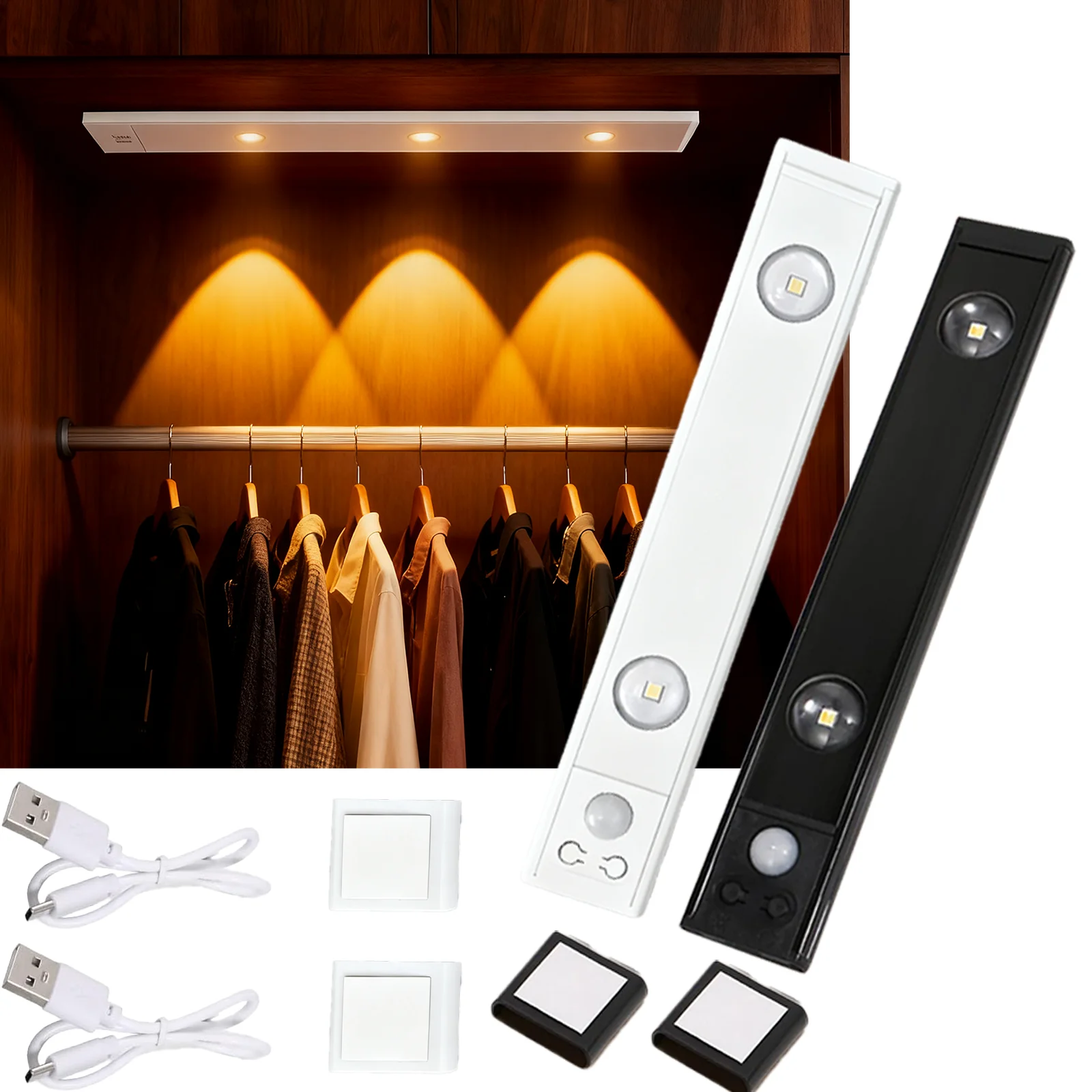 ضوء تحت الخزانة، مع مستشعر حركة يعمل بالبطارية وقابل لإعادة الشحن تحت ضوء العداد، وإضاءة خزانة قابلة للتعتيم لخزانة الملابس #1