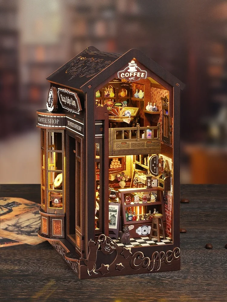 مجموعة أدوات تجميع نموذج خشبي لمتجر القهوة السحرية هدية عيد ميلاد إبداعية للنساء JiaTe DIY نموذج بناء زخرفة منزل صغير #3