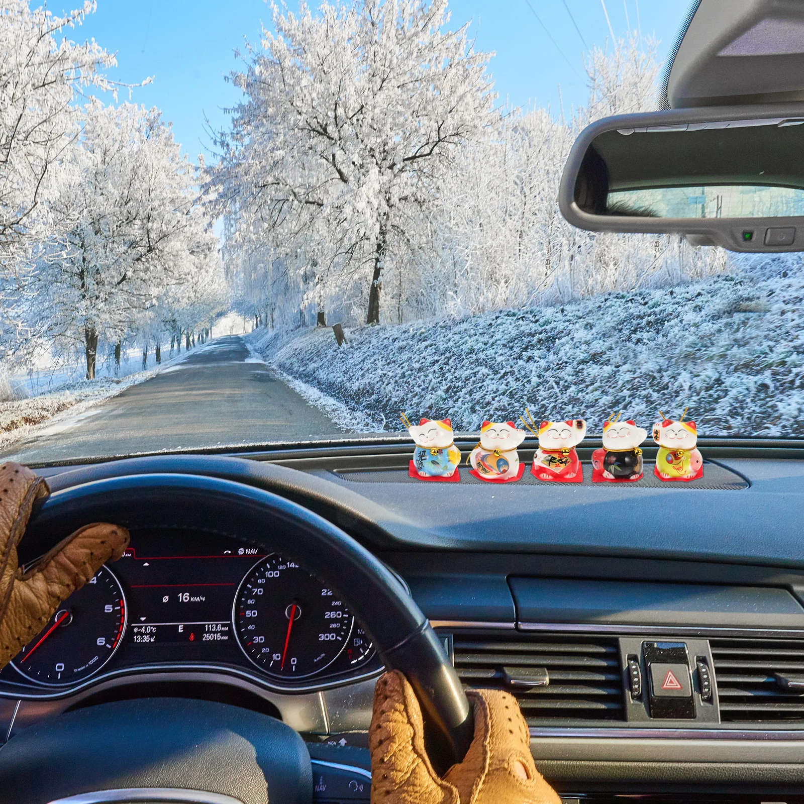 

5Pcs Cat Decor Porcelain Miniature Fengshui Statue for Car Home Office Desktop Ornament Household