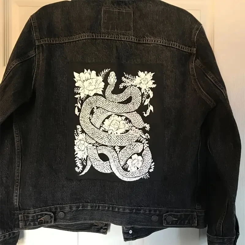 1PC Snake & Flowers Thorn Large Printed Patch Iron On Motivating Morale Humorous DIY Gift For Clothes Cap Bag Jacket Trucker Hat