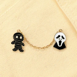 New Horrible Punk Style Ghost Mummy Long Chain Brooch Cartoon Lapel Pin Badge Jewelry Halloween Enamel Pins Decoration Gift
