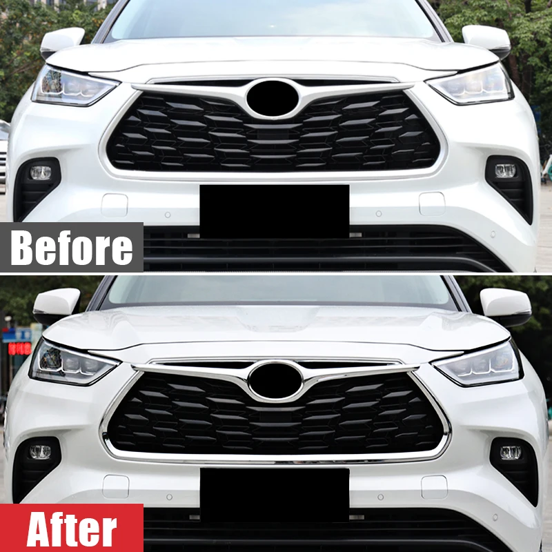 For Toyota Highlander Kluger XU70 2020 2021 2022 2023 Car Front Bumper Center Grille Trim Cover Logo Trim Stickers Accessories