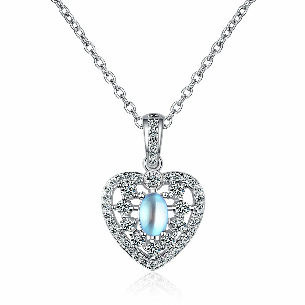 925 Sterling Silver Heart-Love Pendant Necklace with Women's Moonlight Stone Fashion Women's Jewelry