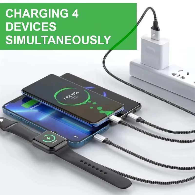 4 In 2 Multi USB Multi iWatch Charger Cable Fast Charge To Android Iphone 16/15 Type C Charger for Apple USB Magnetic Series 8 7 image 5