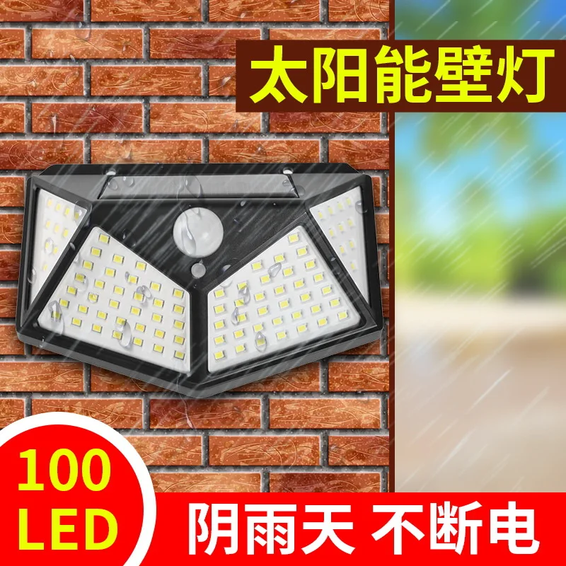 

100 светодиодов настенный светильник для крыльца на солнечной энергии 270 ° Угловое освещение, водонепроницаемый садовый забор, домашний садовый пейзажный светильник