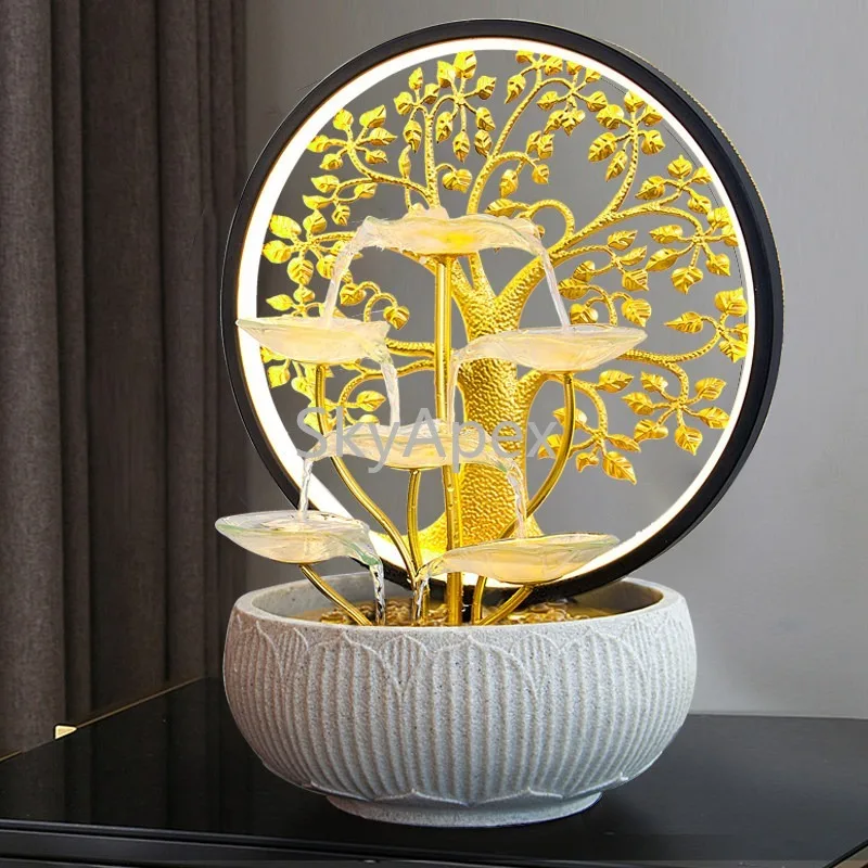 Money Tree Lucky Light Luxury Silent Water Ornament Desktop Home Office Small Fountain Feng Shui Wheel Opening Atmosphere Layout