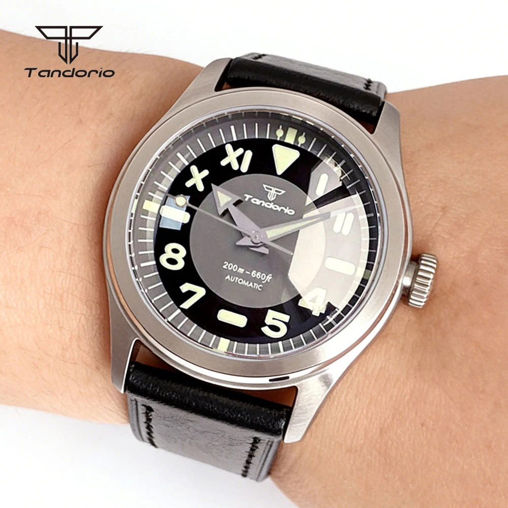 

Мужские винтажные автоматические механические часы Tandorio 38 мм с механизмом NH35 Asia2824, сапфировым стеклом, светящимся циферблатом, кожаным ремешком, в стиле ретро, для дайвинга