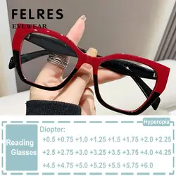 Luxury Brand Designer Women Fashion Cat Eye Anti Blue Light Glasses Double Color Big Frame Reading Glasses Presbyopia Eyewear