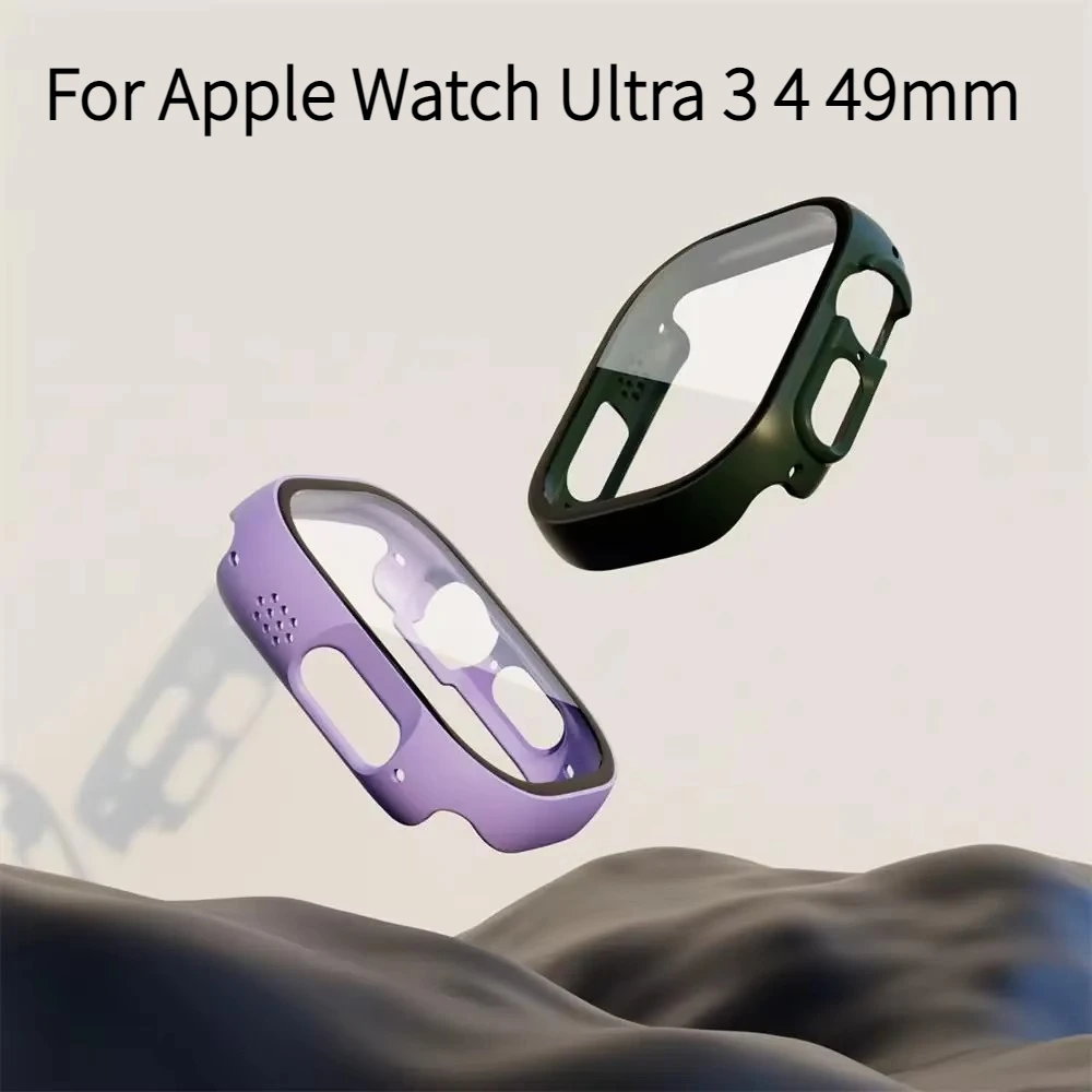 PC Bumper Case with HD Tempered Glass Screen Protector For Apple Watch Ultra 4 3 49mm iWatch Protective Cover Shell Accessories