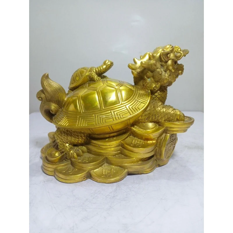 10'' brass home feng shui blessing fortune wealth mother and son dragon turtle