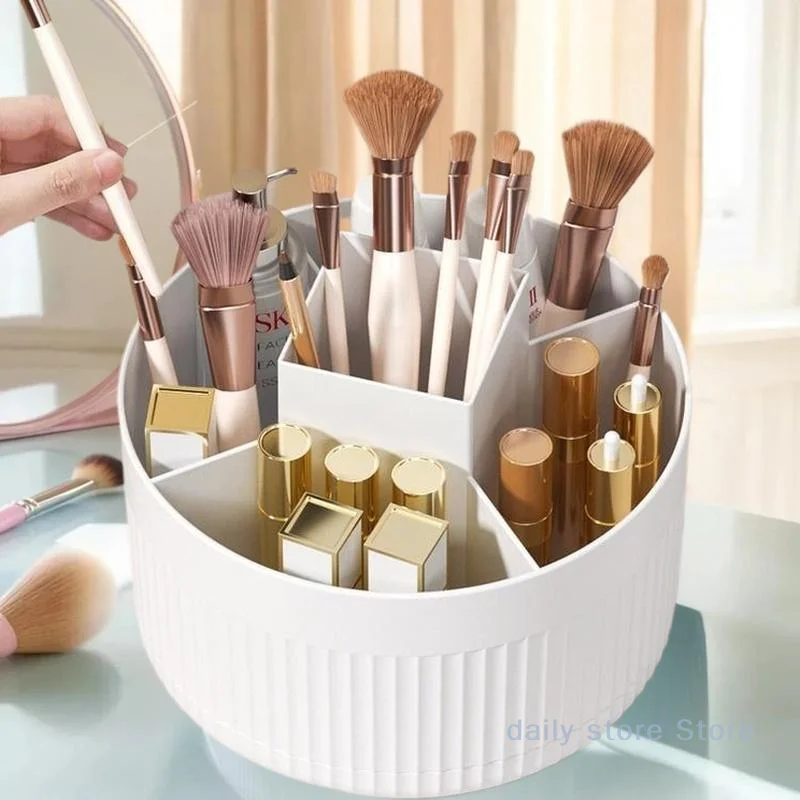 1 قطعة منظم فرش المكياج؛ 360 °   حامل مستحضرات التجميل القابل للدوران؛ حقيبة تخزين مكونة من 5 فتحات لسطح مكتب الغرور