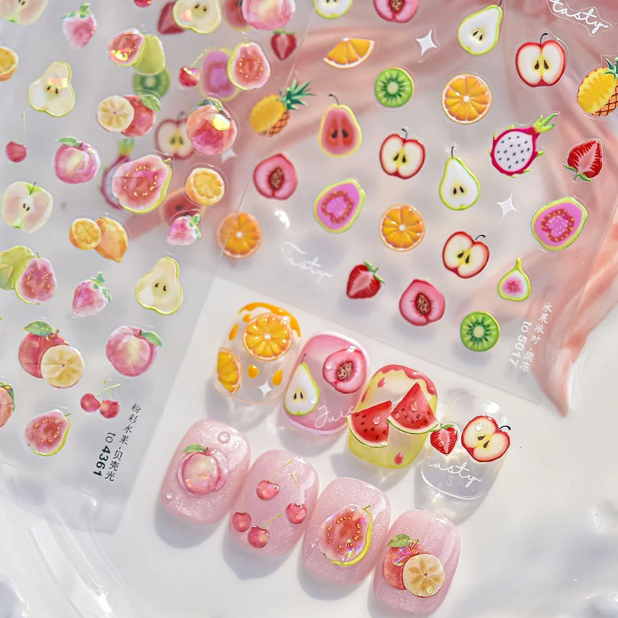 Fruta colorida pera Kiwi higo guayaba Pitaya piña fresa cereza verano vegetal pegatinas para decoración de uñas calcomanía