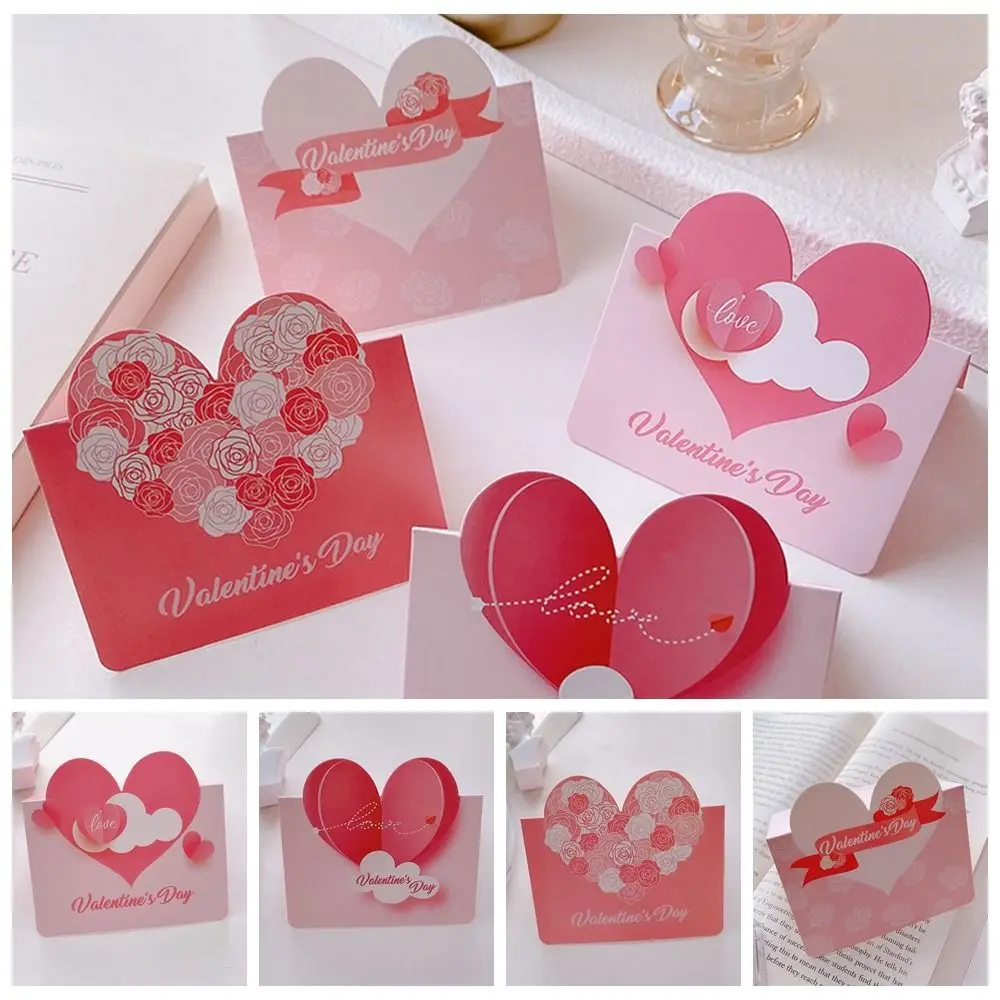 10pcs DIY Decoration Greeting Card Blank Thank You Handwriting Message Card Pink Love Heart Invitation Card Valentine's Day