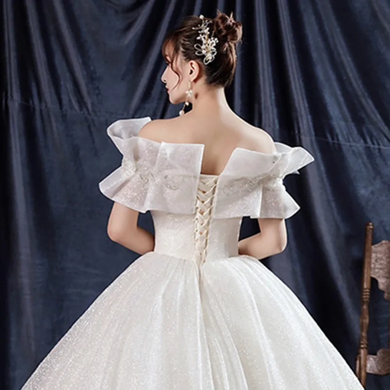 Dostosowane suknie ślubne z błyszczącymi rękawami dla panny młodej Vestido De Noiva Princesa Robe Mariage Femme Woman Dress Sukienka Na Wesele