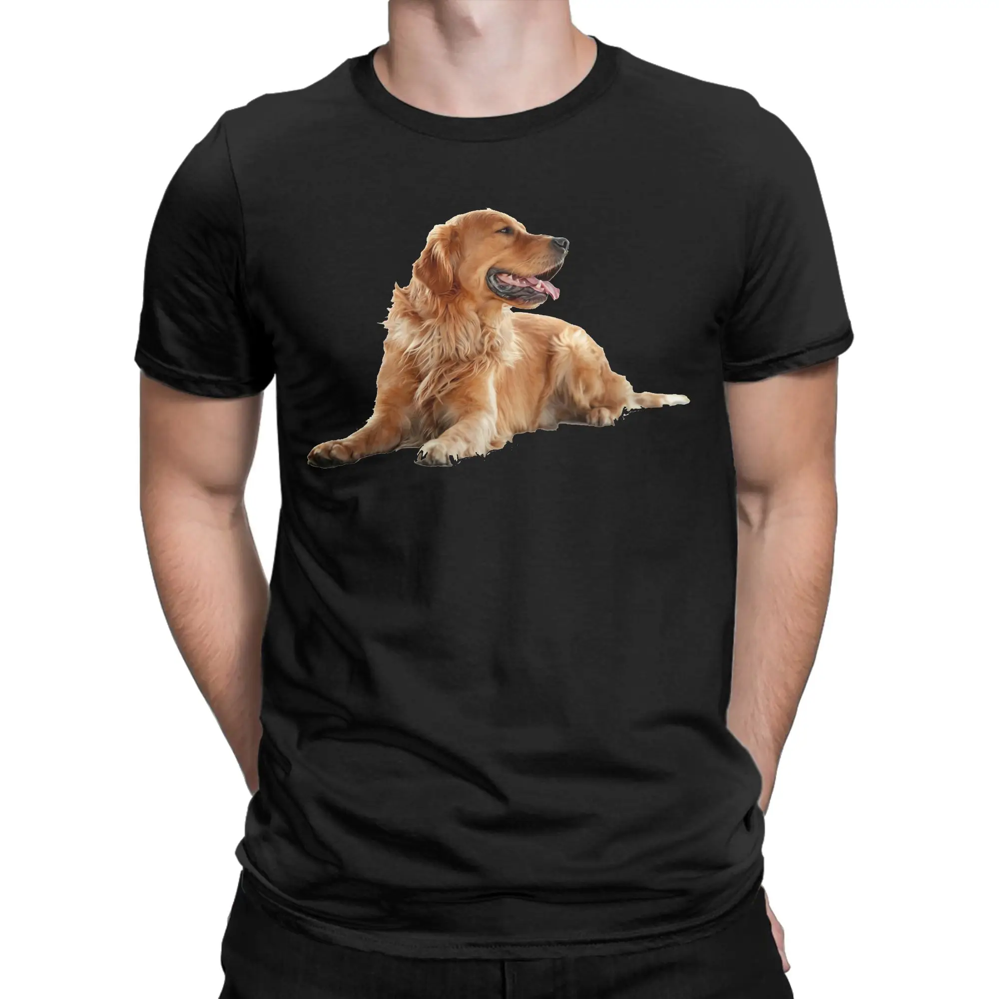 Golden Retriever Panting Tongue‑out Resting Pose T-Shirt T Shirts Short Sleeve Streetwear Tshirt Summer Cotton Plus Size Tees