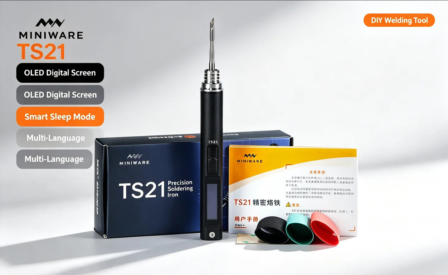 MINIWARE TS21Smart Soldering Iron OLED Digital Screen Fill Light Multi‑Language Smart Sensing Sleep Mode DIY Welding Repair Tool