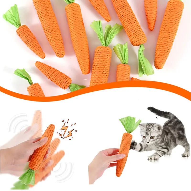 

3Pcs Cute Cat Toy Carrot Sound Pet Toy Bite Resistant Paper Rope Scratcher Clean Teeth Interactive Play Carrot Chew Toy For Cat