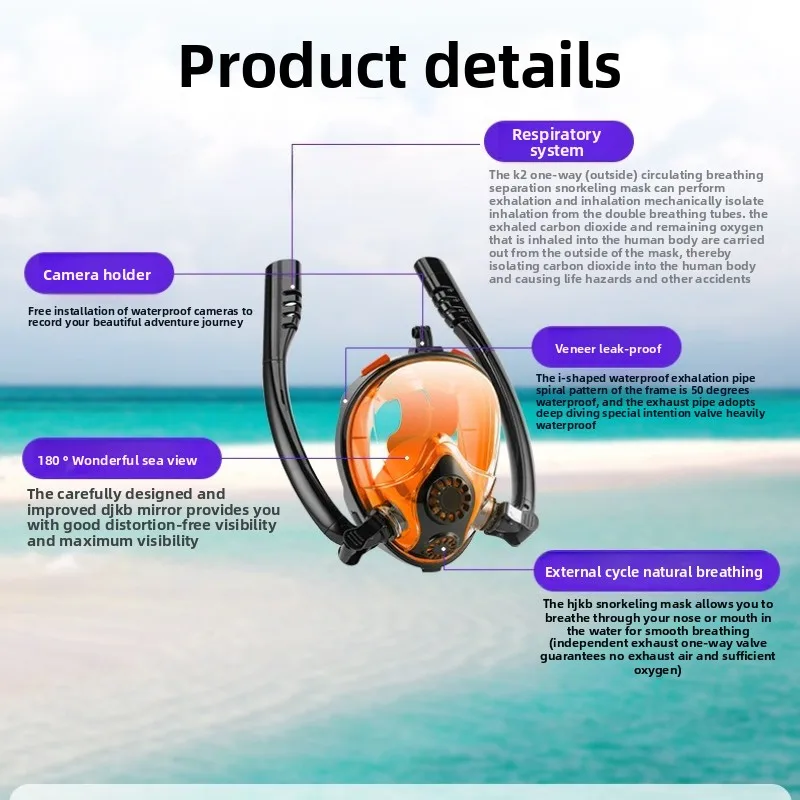 Adultos Profesionales 180 °   Máscara de snorkel de cara completa, visión panorámica de ojos anchos, antivaho avanzado, a prueba de fugas, aventuras subacuáticas
