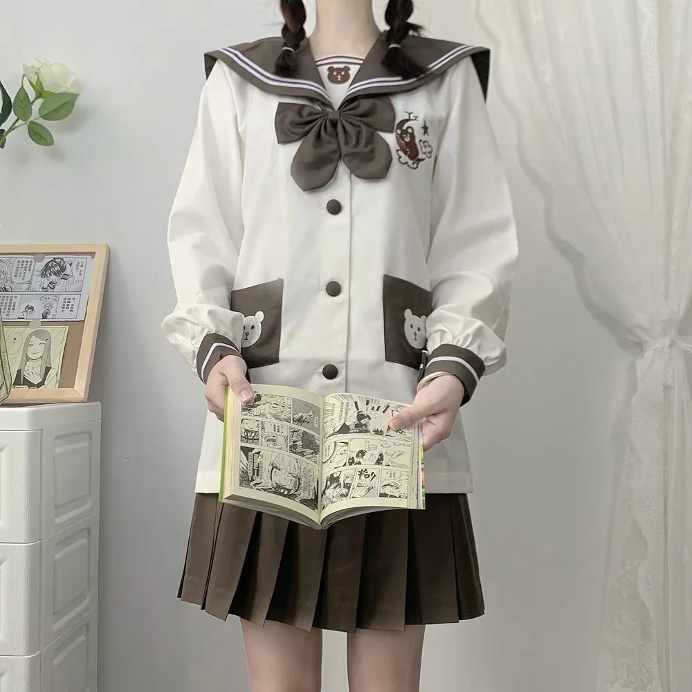 Cute Little Bear Milk Tea Color Orthodox JK Uniform Cute Kindergarten Soft Girl Sailor Suit Middle Suit School Uniform Woman