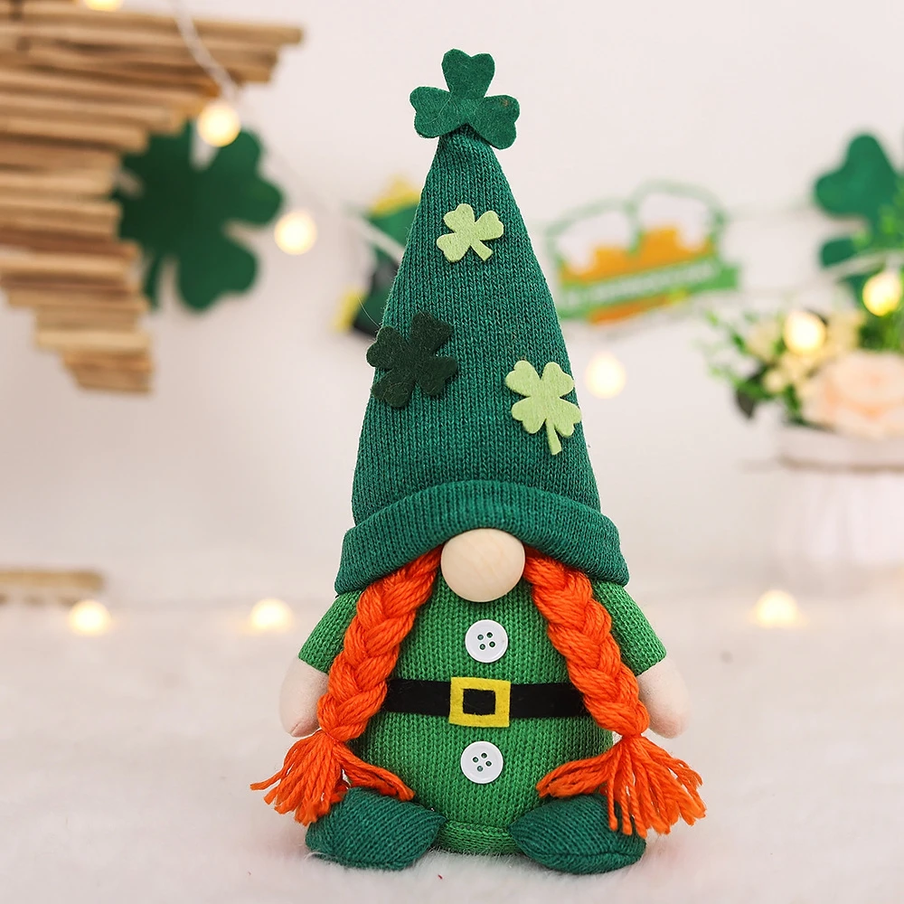 Faceless Doll St Patricks Day Plush Gnome Lucky Clover Green Hat Doll Ornament Saint Patrick Irish Day Party Kids Birthday Gifts