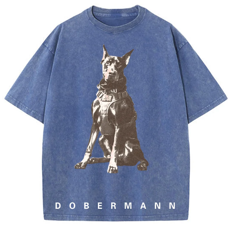 Vintage Washed Oversize T-Shirt Y2K Hip Hop Dobermann Dog Animal Graphic Print Streetwear Tshirt Harajuku Fashion Loose Top