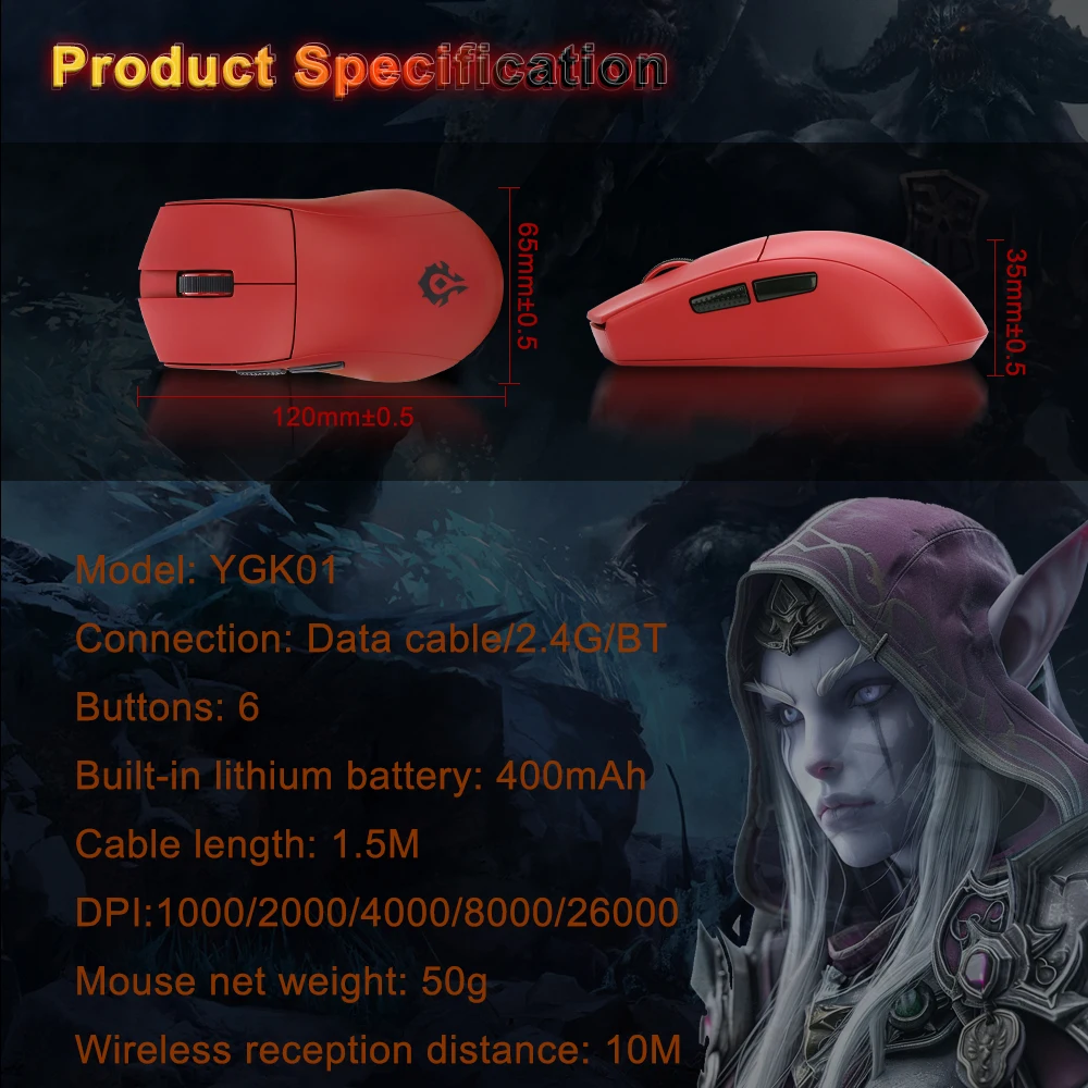 Blizzard YGK01 USB 1K 2.4G souris de jeu sans fil prise en charge Bluetooth 26000 DPI PAW9339 souris de jeu Programmable pour ordinateur portable