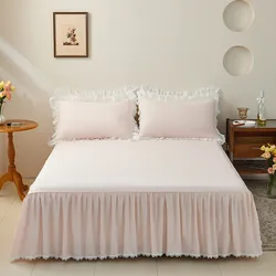 1pc Bed Skirt 100% Cotton Bed Cover Lace Style Bedspread Solid Color Bed Linen Home Mattress Cover falda de cama (No Pillowcase)
