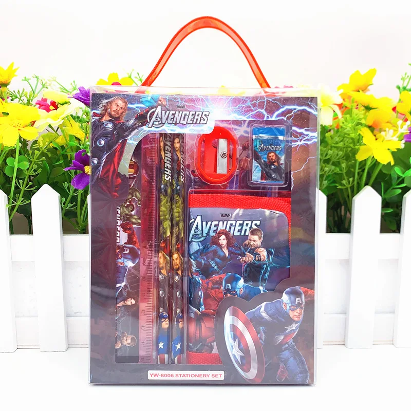 مجموعة أدوات قرطاسية دمى التحالف المنتقمون ، ممحاة ، قلم رصاص ، ماكينة حلاقة ، دفتر صغير ، جائزة المدرسة الابتدائية ، هدية رياض الأطفال