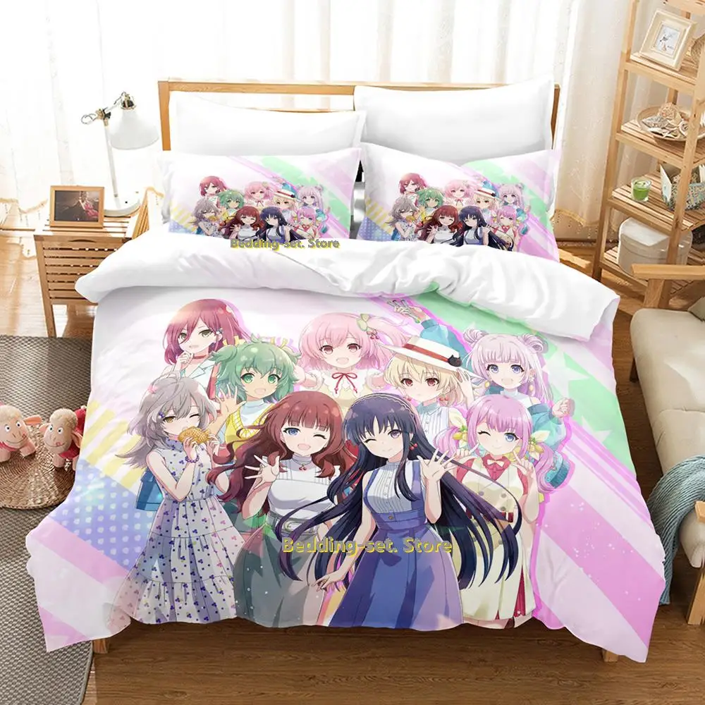 New Kawaii Assault Lily Bouquet Bedding Set Single Twin Full Queen King Size Bed Set Adult Kid Bedroom Duvetcover Sets Anime Bed