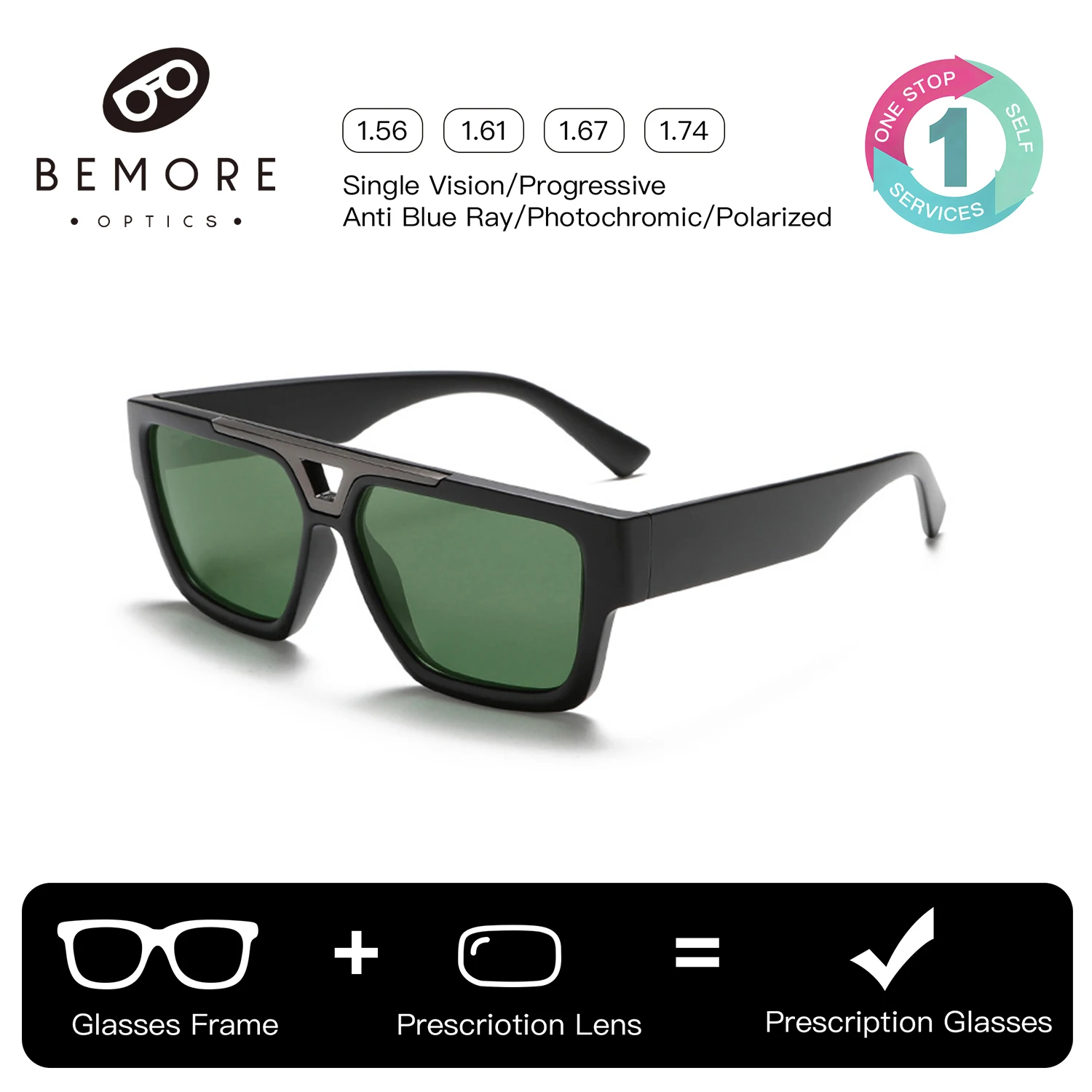 

BEMORE Square Prescription Sunglasses For Women Acetate Polarized UV400 Sports Graduate Women's Glasses