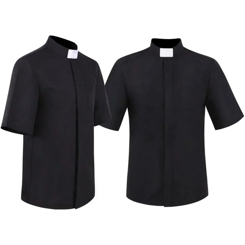 

2025 New! Halloween Priest Father Cosplay Short - Sleeve Black Shirt - Missionary Role - Play Costume
