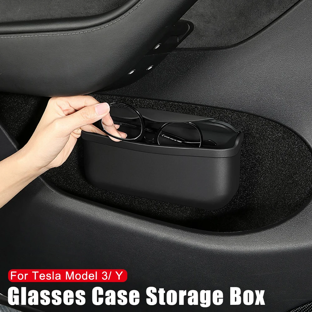 For Tesla Model 3 Y Car Storage Box Sticky Case Glasses Sunglasses Holder Garbage Trash Bin Door Seat Dash Board Accessories