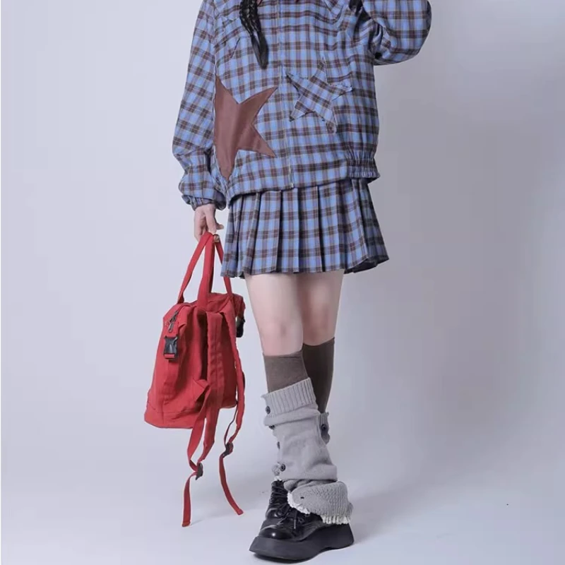 2025 Autumn New Gray Knitted Elastic Calf Women's Socks Retro Design Sweet Versatile Slimming Y2K Subculture Leg Warmers Ladies