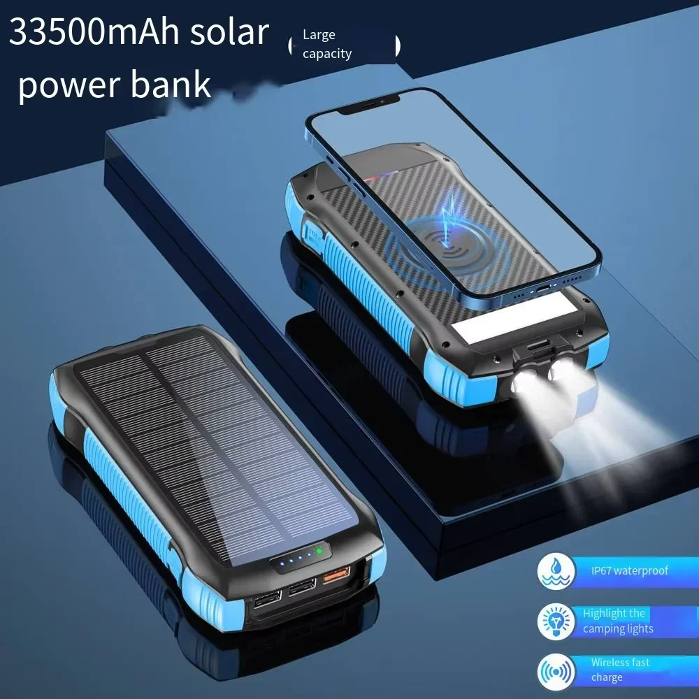 PD10W Solar Fast Charger Portable High Capacity 2USB Type-C Output Multipurpose 25000mAh Power Bank Brand Battery Flashlight