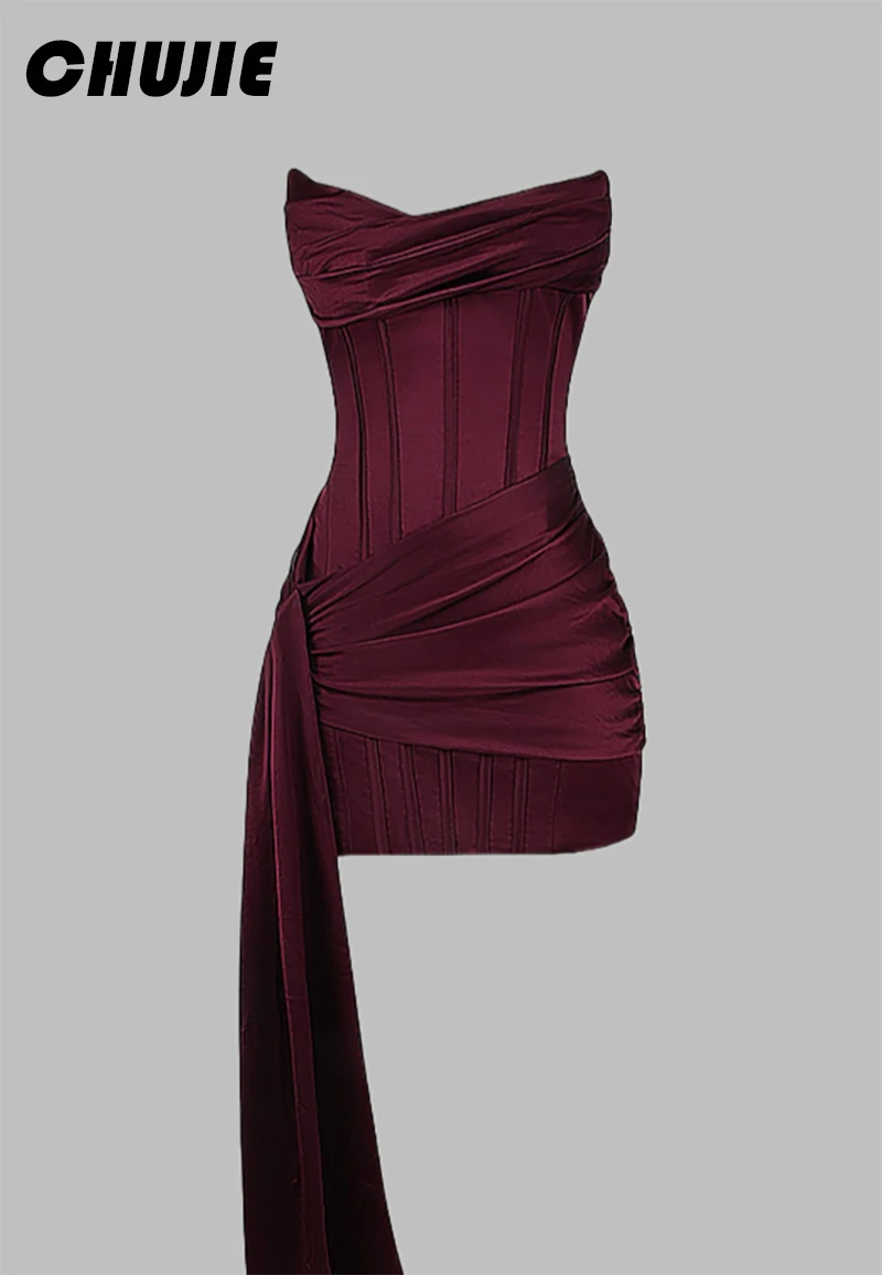 Mermaid Pleated Plum Graduation Dress Hot Sale Homecoming Dresses For Teen Strapless Sweet 15 16 Mini Evening Prom Party Gowns image 4