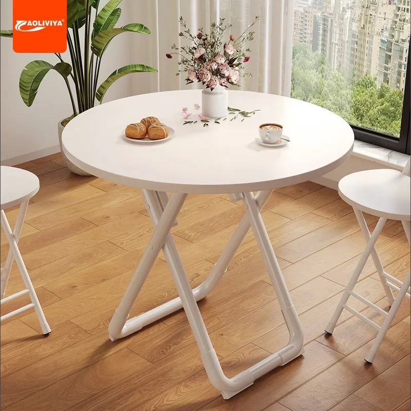 Aoliviya Folding Table Household Simple Dining Table Small Apartment Dining Round Balcony Small Table Outdoor Stall