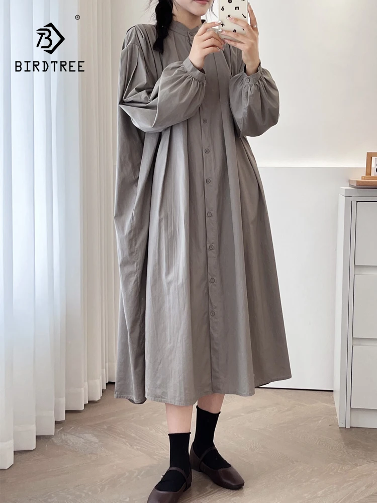 

Новые летние хлопковые платья с длинным рукавом, женское повседневное милое свободное платье Mori Girl с круглым вырезом и оборками на пуговицах, осень 2024, D48123QC