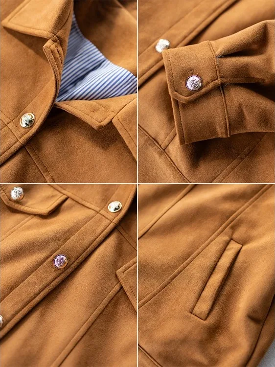 أوائل الخريف Jaet irt ملابس خارجية نسائية لربيع الخريف Sle Faionable Ele طويلة Sve طوق زر حتى أعلى